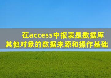 在access中报表是数据库其他对象的数据来源和操作基础
