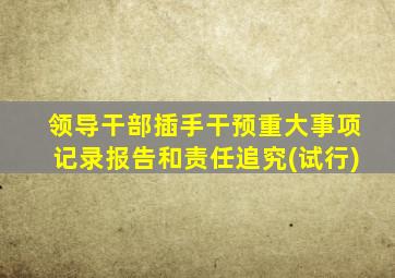 领导干部插手干预重大事项记录报告和责任追究(试行)